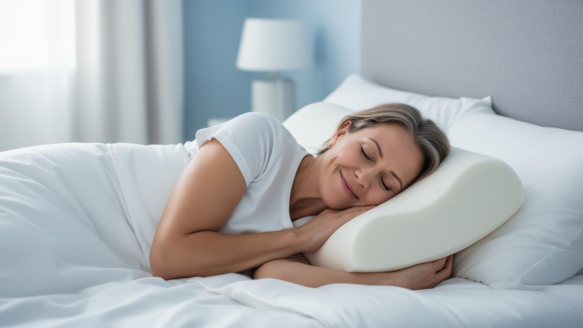 Pillow tester testing ergonomic pillows for neck pain relief and spinal alignment
